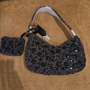 Viral Elegant Black Beaded Women's Bag with coin pouch